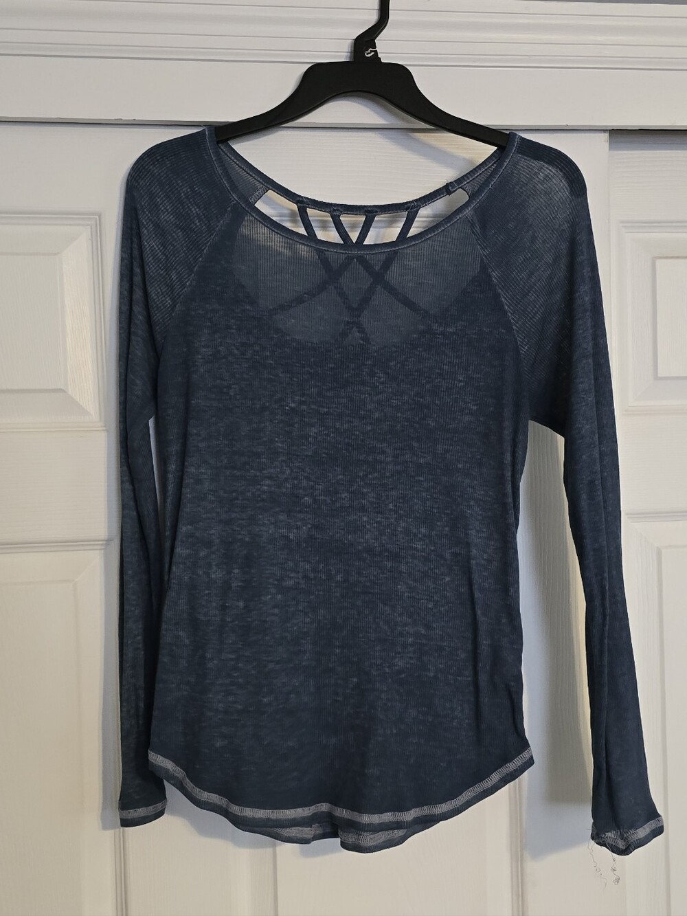 Long Sleeve Women's Top with Strappy Back - Blue
